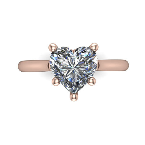 Margaret heart classic solitaire engagement ring in 14K Rose Gold, top-down view showing the four-prong heart solitaire center