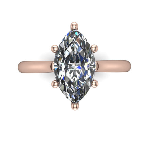 Margaret marquise classic solitaire engagement ring in 18K Rose Gold, top-down view showing the four-prong marquise solitaire center