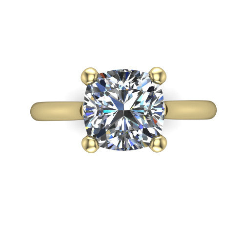 Margaret cushion classic solitaire engagement ring in 18K Yellow Gold, top-down view showing the four-prong cushion solitaire center