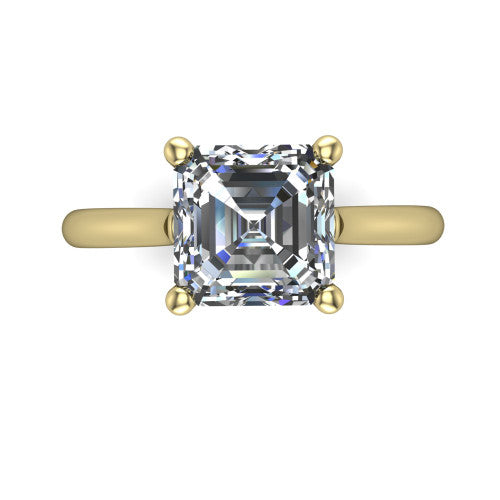 Margaret square emerald classic solitaire engagement ring in 18K Yellow Gold, top-down view showing the four-prong square emerald solitaire center