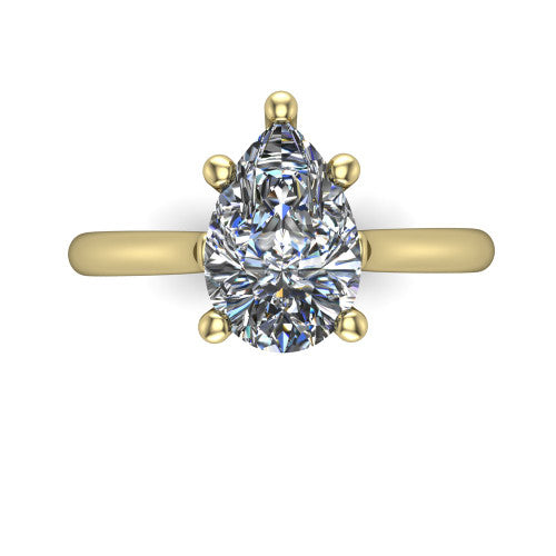 Margaret pear classic solitaire engagement ring in 14K Yellow Gold, top-down view showing the four-prong pear solitaire center
