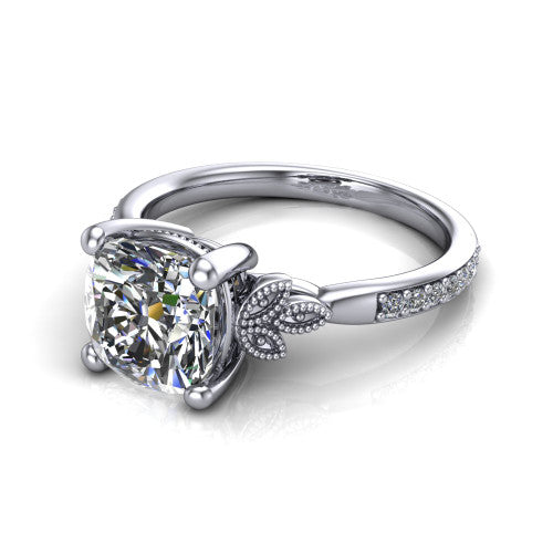 Lora Cushion Shape Solitaire Engagement Ring in 14K White Gold