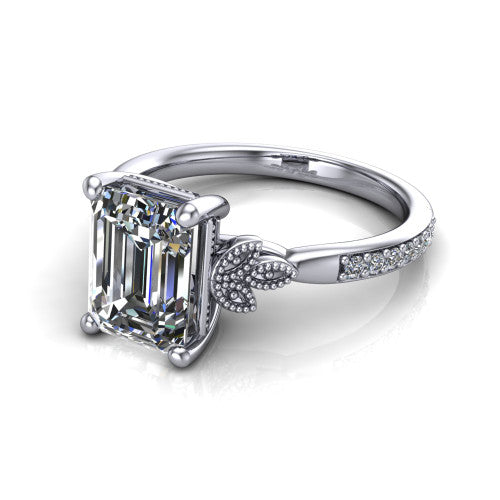 Lora Emerald Shape Solitaire Engagement Ring in 18K White Gold