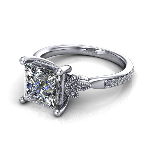 Lora Princess Shape Solitaire Engagement Ring in 18K White Gold
