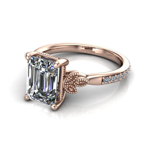 Lora Emerald Shape Solitaire Engagement Ring in 14K Rose Gold