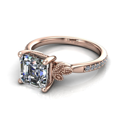 Lora Square Emerald Shape Solitaire Engagement Ring in 18K Rose Gold