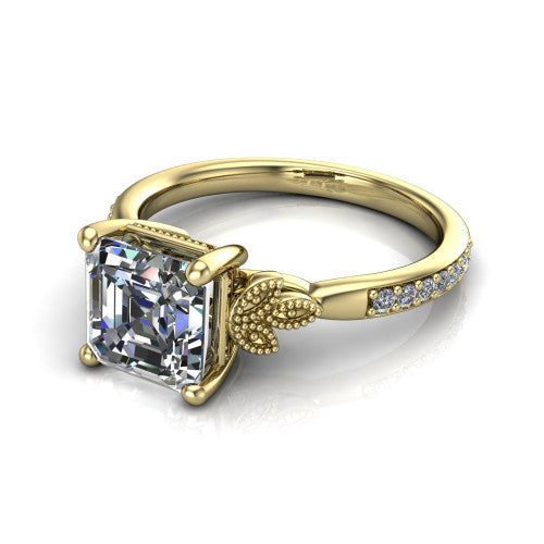 Lora Square Emerald Shape Solitaire Engagement Ring in 18K Yellow Gold