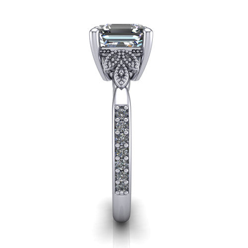 Lora Square Emerald Shape Solitaire Engagement Ring in 14K White Gold