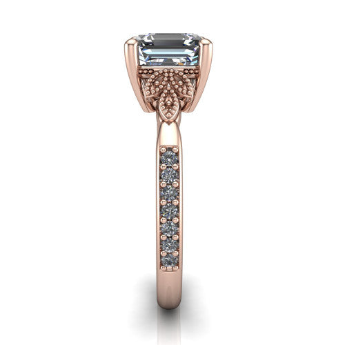 Lora Square Emerald Shape Solitaire Engagement Ring in 14K Rose Gold