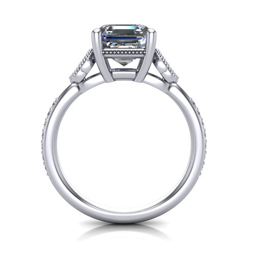 Lora Square Emerald Shape Solitaire Engagement Ring in 18K White Gold
