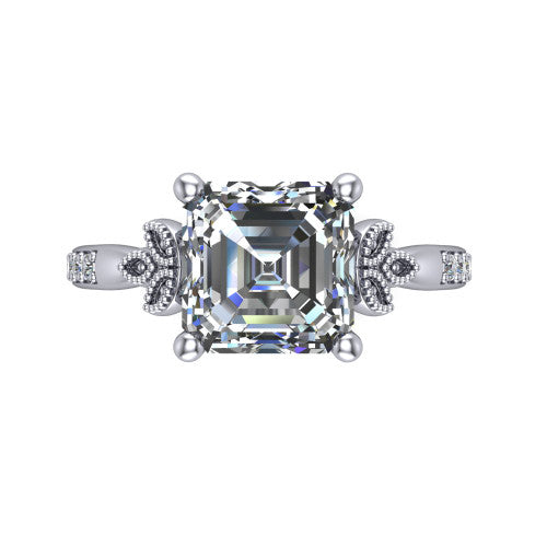 Lora Square Emerald Shape Solitaire Engagement Ring in 14K White Gold