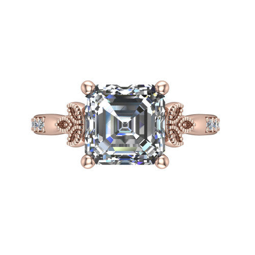 Lora Square Emerald Shape Solitaire Engagement Ring in 14K Rose Gold
