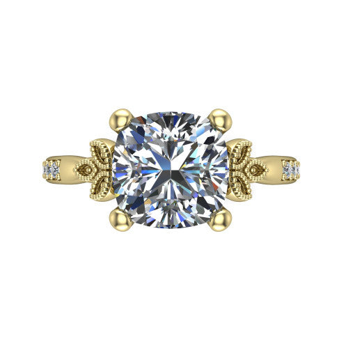 Lora Cushion Shape Solitaire Engagement Ring in 14K Yellow Gold