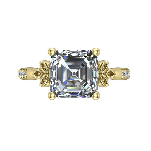 Lora Square Emerald Shape Solitaire Engagement Ring in 18K Yellow Gold