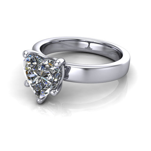 Louise heart classic solitaire engagement ring in Platinum, three-quarter perspective showing the heart center on claw prongs above a wide flat polished band