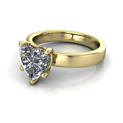 Louise heart classic solitaire engagement ring in 14K Yellow Gold, three-quarter perspective showing the heart center on claw prongs above a wide flat polished band