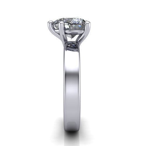 Louise heart classic solitaire engagement ring in 14K White Gold, side profile showing the substantial flat polished band and the open basket beneath the heart center