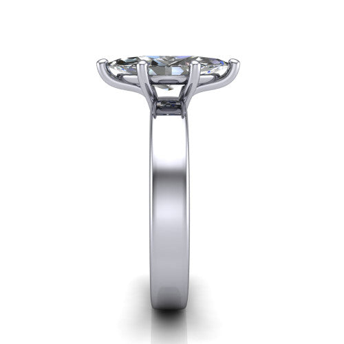 Louise marquise classic solitaire engagement ring in Platinum, side profile showing the substantial flat polished band and the open basket beneath the marquise center