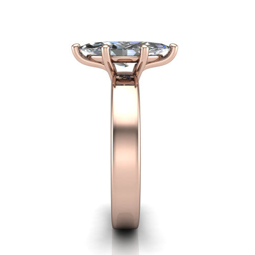 Louise marquise classic solitaire engagement ring in 14K Rose Gold, side profile showing the substantial flat polished band and the open basket beneath the marquise center