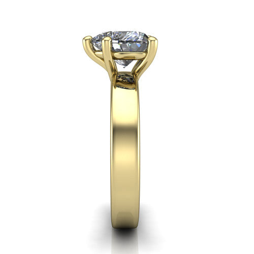 Louise heart classic solitaire engagement ring in 18K Yellow Gold, side profile showing the substantial flat polished band and the open basket beneath the heart center