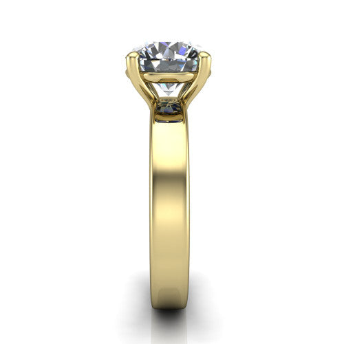 Louise round classic solitaire engagement ring in 14K Yellow Gold, side profile showing the substantial flat polished band and the open basket beneath the round center