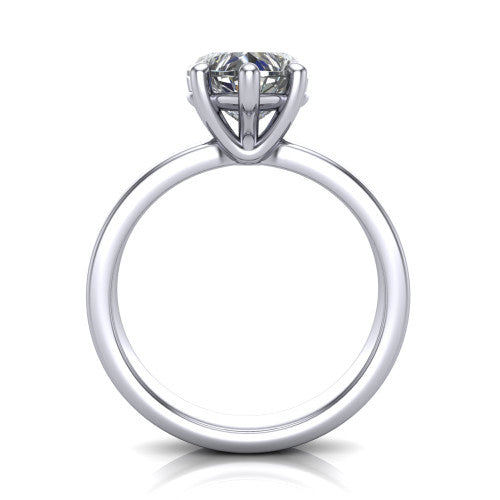 Louise heart classic solitaire engagement ring in 14K White Gold, through-finger front profile showing the heart center raised above the wide flat band