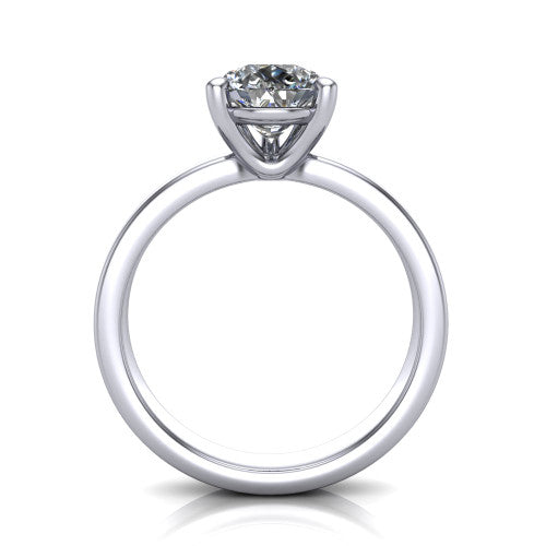 Louise pear classic solitaire engagement ring in 14K White Gold, through-finger front profile showing the pear center raised above the wide flat band