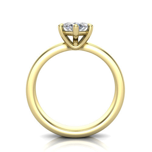 Louise marquise classic solitaire engagement ring in 14K Yellow Gold, through-finger front profile showing the marquise center raised above the wide flat band