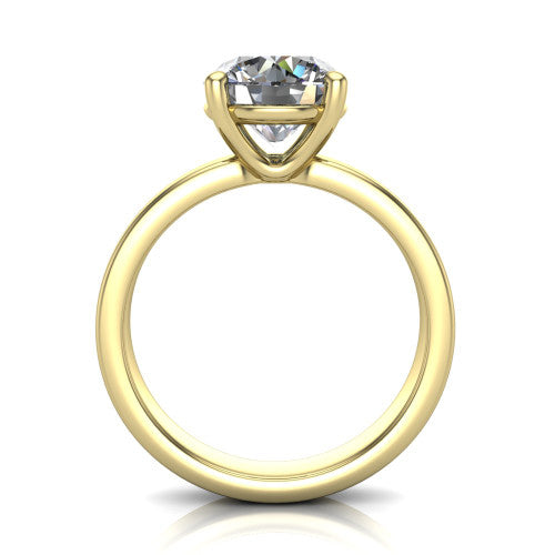 Louise round classic solitaire engagement ring in 14K Yellow Gold, through-finger front profile showing the round center raised above the wide flat band