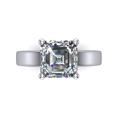 Louise square emerald classic solitaire engagement ring in 14K White Gold, top-down view showing the four-prong square emerald solitaire center and the wide band