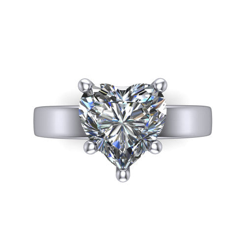 Louise heart classic solitaire engagement ring in 14K White Gold, top-down view showing the four-prong heart solitaire center and the wide band
