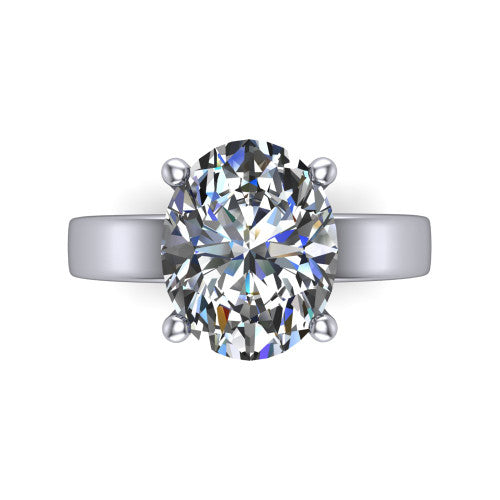 Louise oval classic solitaire engagement ring in 14K White Gold, top-down view showing the four-prong oval solitaire center and the wide band