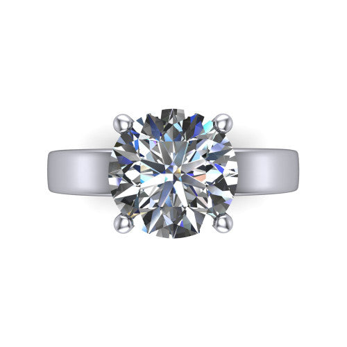 Louise round classic solitaire engagement ring in 14K White Gold, top-down view showing the four-prong round solitaire center and the wide band