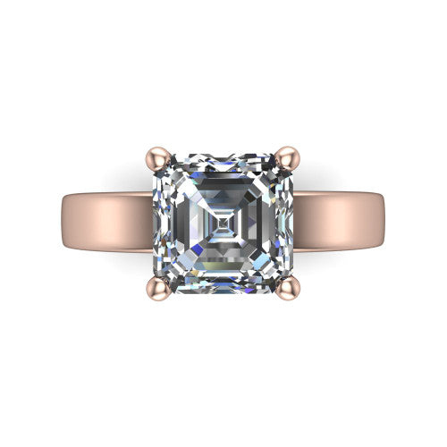 Louise square emerald classic solitaire engagement ring in 18K Rose Gold, top-down view showing the four-prong square emerald solitaire center and the wide band