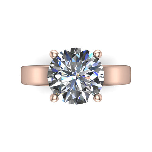 Louise round classic solitaire engagement ring in 14K Rose Gold, top-down view showing the four-prong round solitaire center and the wide band