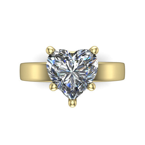 Louise heart classic solitaire engagement ring in 14K Yellow Gold, top-down view showing the four-prong heart solitaire center and the wide band
