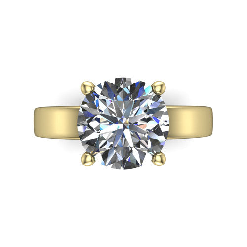 Louise round classic solitaire engagement ring in 14K Yellow Gold, top-down view showing the four-prong round solitaire center and the wide band