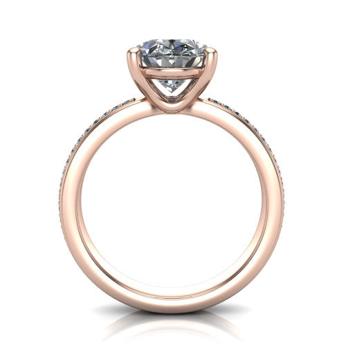 Kamala oval classic solitaire engagement ring in 18K Rose Gold, through-finger front profile showing the oval center raised above the channel-set band