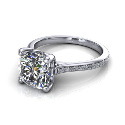 Amelia Cushion Shape Solitaire Engagement Ring in 18K White Gold