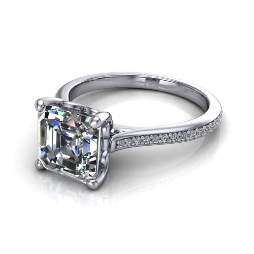 Amelia Square Emerald Shape Solitaire Engagement Ring in Platinum