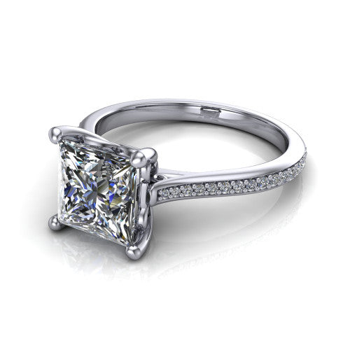 Amelia Princess Shape Solitaire Engagement Ring in Platinum