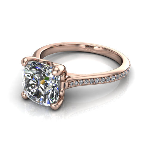 Amelia Cushion Shape Solitaire Engagement Ring in 14K Rose Gold