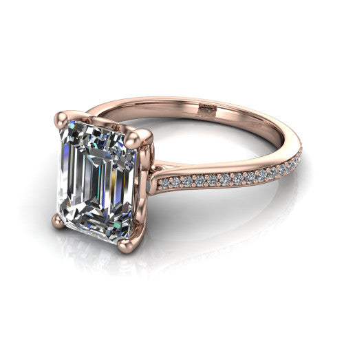 Amelia Emerald Shape Solitaire Engagement Ring in 14K Rose Gold