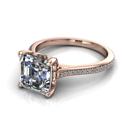 Amelia Square Emerald Shape Solitaire Engagement Ring in 18K Rose Gold