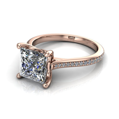 Amelia Princess Shape Solitaire Engagement Ring in 14K Rose Gold