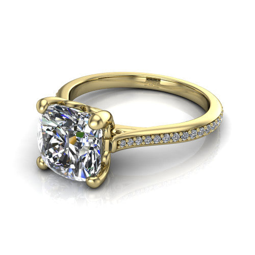 Amelia Cushion Shape Solitaire Engagement Ring in 14K Yellow Gold