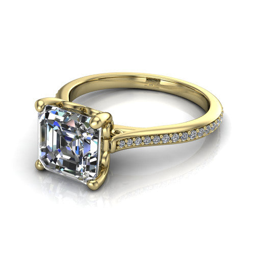 Amelia Square Emerald Shape Solitaire Engagement Ring in 14K Yellow Gold