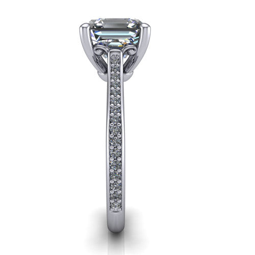Amelia Square Emerald Shape Solitaire Engagement Ring in 14K White Gold