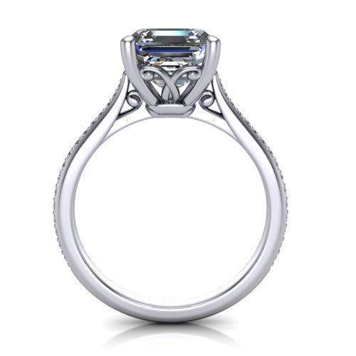 Amelia Square Emerald Shape Solitaire Engagement Ring in 14K White Gold