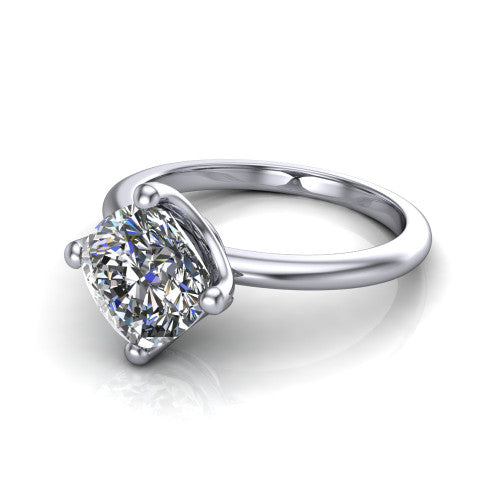 Josie cushion east-west solitaire engagement ring in 14K White Gold with plain band, three-quarter perspective view